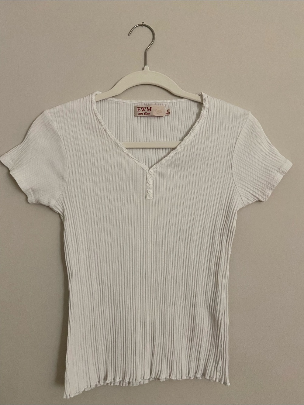 Vintage White Cotton Ribbed Short-Sleeve